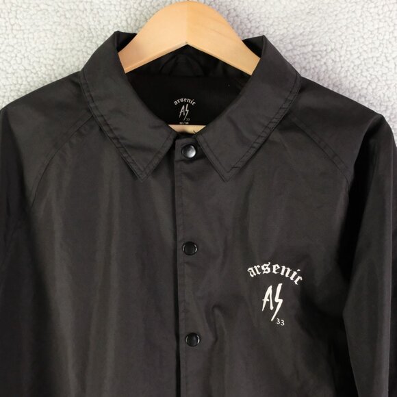 Arsenic Jacket Mens Medium Black White Native Bomber Snap Lightweight Graphic - Picture 2 of 10